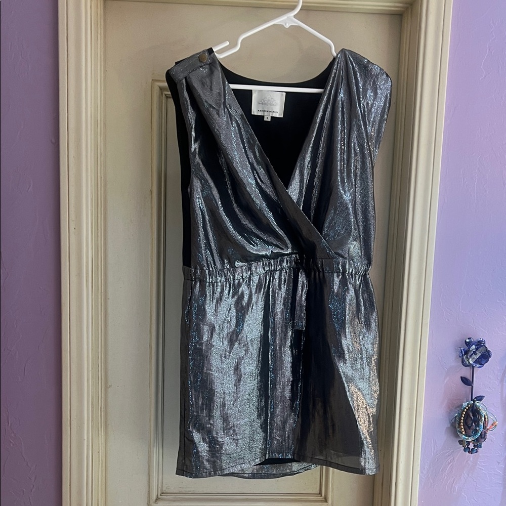 Madison Marcus Metallic Silver Mini Dress